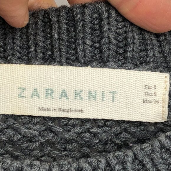 Zara Charcoal Grey Cable Knit Long Sleeve Crew Neck Raglan stitch Sweater size S - Picture 3 of 16